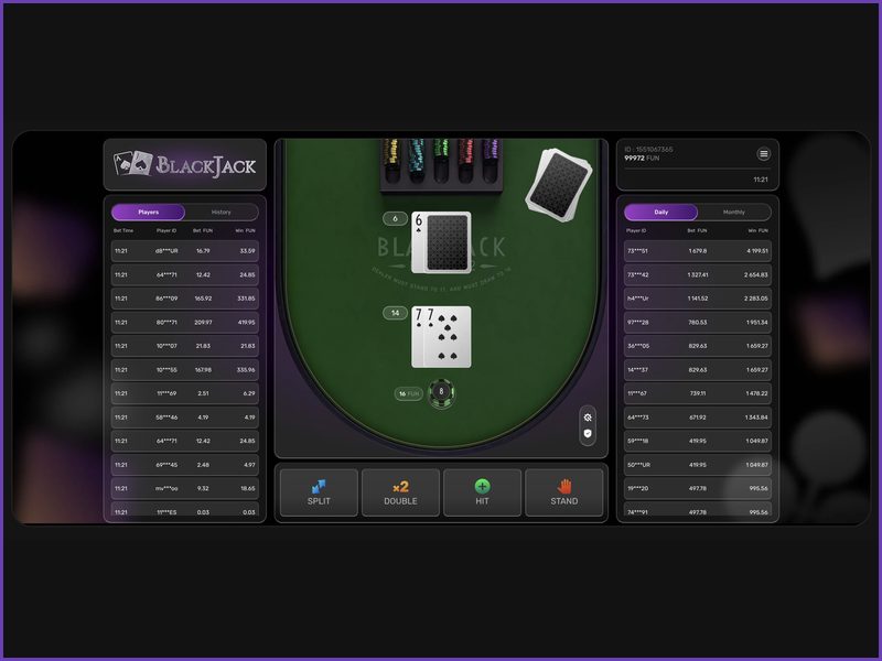 Parâmetros técnicos e dados do jogo de cartas BlackJack