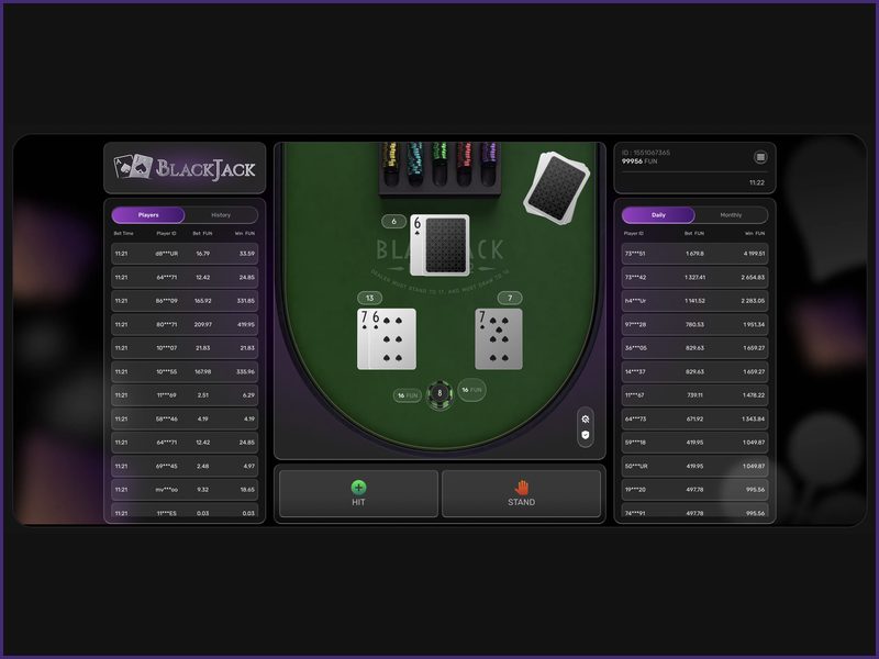 Modo de teste do BlackJack com créditos virtuais