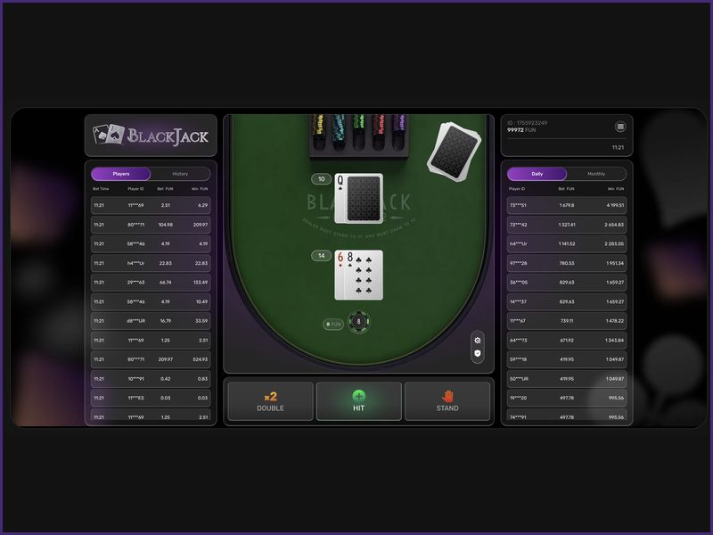 Animação da distribuição das cartas e da mesa de jogo no Blackjack