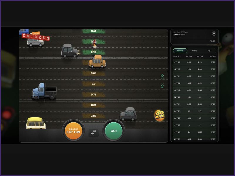 The Step Betting and Go Max features in the Chicken Crash game