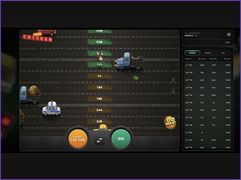 The track interface and control buttons in Chicken Crash