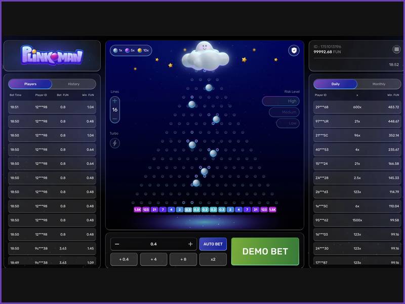Technical specifications and settings for the game Plinkoman